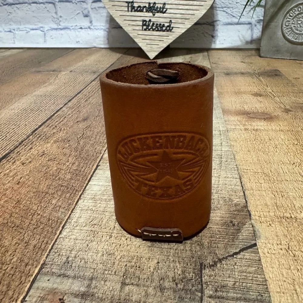 Kline Saddlery Can Holder Sleeve Luckenbach Texas Leather Lace Up